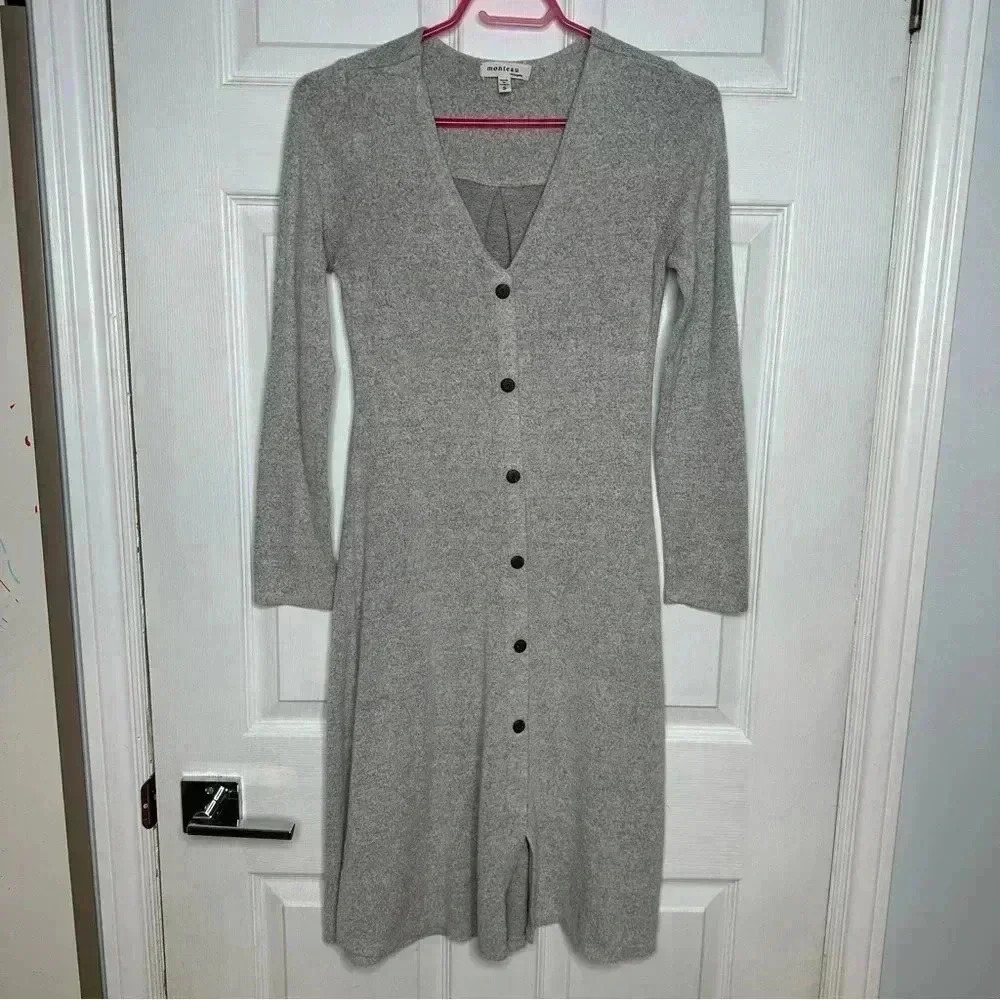 Monteau  Sweater Dress Buttons Grey Size Small